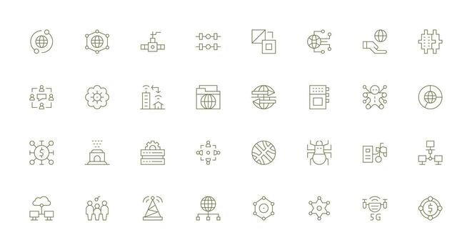 Network featuring 32 Icons in Thin Line Design Fully Editable Icon Set for Web vector