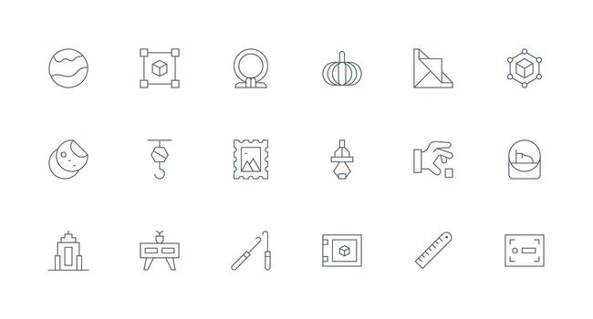Object Icon Set with 18 Minimal Line Graphics Customizable Icon Series for Mobile Screens vector