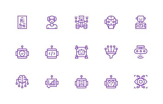 15 regular línea estilo íconos desde máquina aprendizaje colección completar icono conjunto para móvil aplicaciones vector