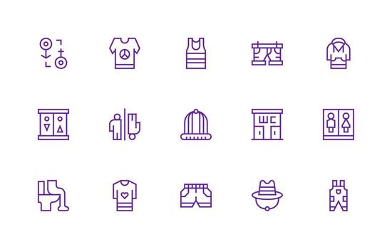 unisexo presentando 15 íconos en regular línea diseño simplificado icono paquete para visual herramientas vector