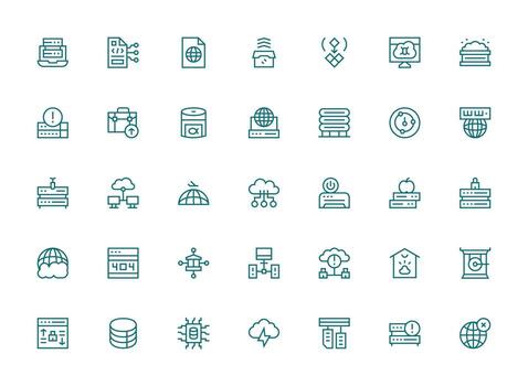 35 regular limpiar línea estilo íconos desde servidor colección diseño icono paquete vector