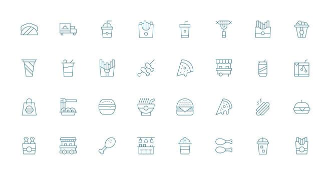 32 Thin Line Vectors for Fast Food Theme Quick Access Icons for UI Development