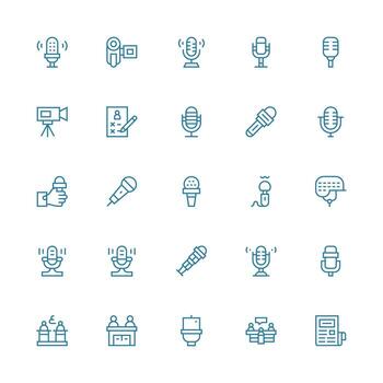 Interview Icon Set with 25 Medium Stroke Outline Graphics Essential Icon Collection vector