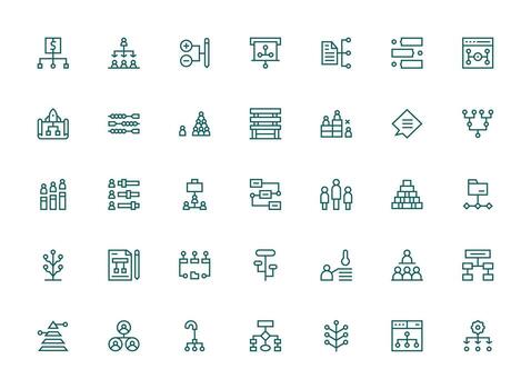 35 íconos para jerarquía en regular limpiar línea formato profesional icono paquete para desarrollo trabajo vector