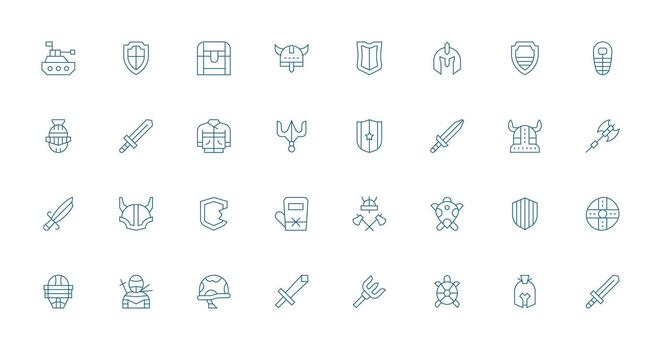 armadura diseño íconos presentando 32 en Delgado línea estilo compacto icono conjunto vector