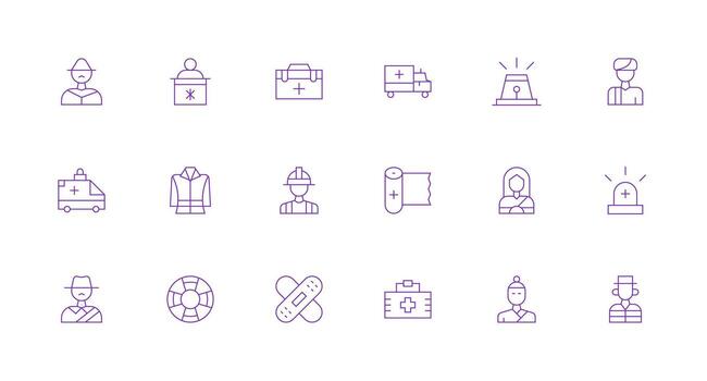 primero respondedor icono conjunto con 18 mínimo línea gráficos de múltiples fines icono paquete para plantillas vector