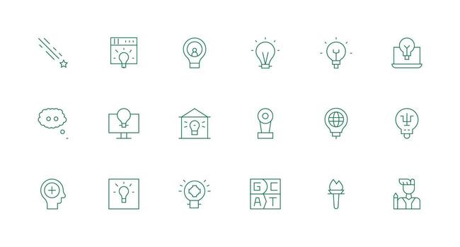 Inspiration Design Icons featuring 18 in Minimal Line Style Customizable Icon Series for Mobile Screens vector