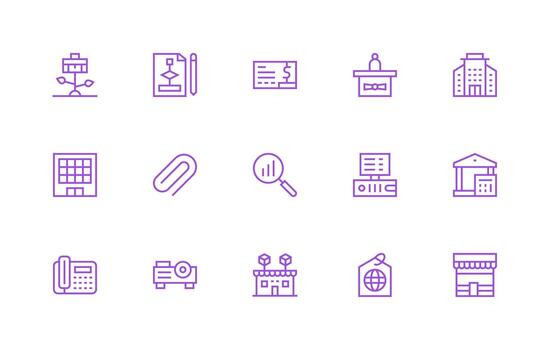 negocio diseño íconos presentando 15 en regular línea estilo íconos construido para visual consistencia paquete vector