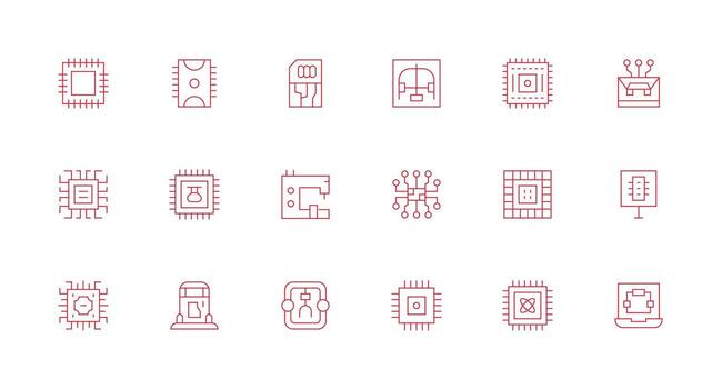 Microchip Icon Collection with 18 Minimal Line Designs Design Ready Icon Set for Teams vector