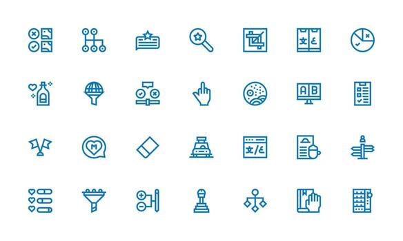 Selection Visual Pack containing 28 Bold Line Icons Balanced Icon Set for Functional Design vector