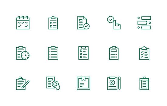 Lista de Verificación conjunto con 15 regular línea íconos icono conjunto vector