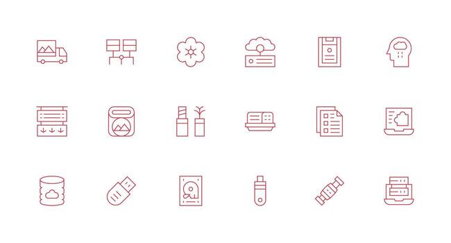 18 Icons for File Storage in Minimal Line Format Theme-Based Icon Pack vector