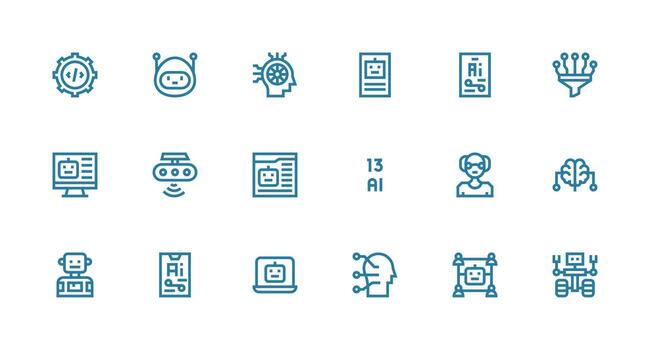 máquina aprendizaje presentando 18 íconos en fuerte carrera línea diseño limpiar icono paquete vector