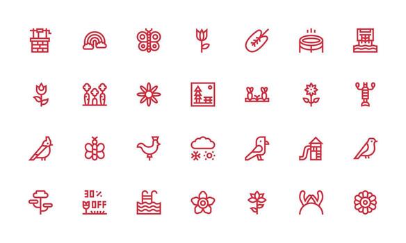 primavera diseño íconos presentando 28 en negrita línea estilo inteligente icono colección vector