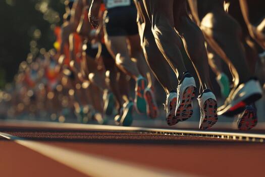 A group of runners are running on a track photo