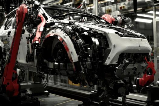 A car is being worked on in a factory photo