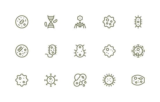 Microbe Icon Set with 15 Regular Line Graphics Editable Icon Collection vector