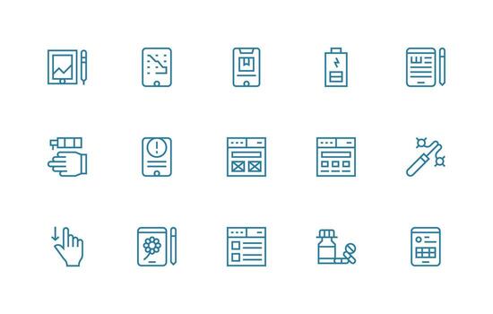 Tablet Set with 15 Regular Line Icons Display Icon Pack vector