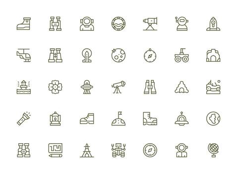 Exploration Set with 35 Regular Clean Line Icons Style Icon Set vector
