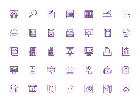reporte diseño íconos presentando 35 en regular limpiar línea estilo escalable íconos para multiplataforma interfaces vector