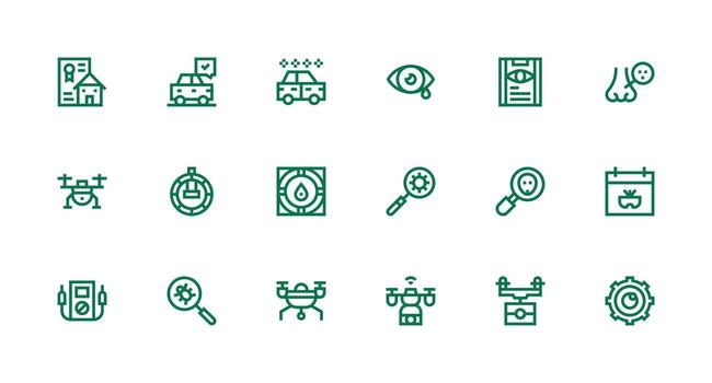 Inspection Design Icons featuring 18 in Strong Stroke Line Style Sharp Icons for Presentations vector