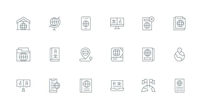 18 Minimal Line Designs for Foreign Icons Sharp Icons for Presentations vector