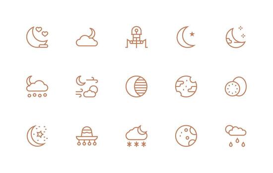 Moon Set with 15 Regular Line Icons Basic Icon Series vector