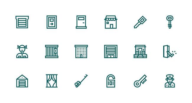 Door featuring 18 Icons in Strong Stroke Line Design Well-Structured Icons for Creative Use vector