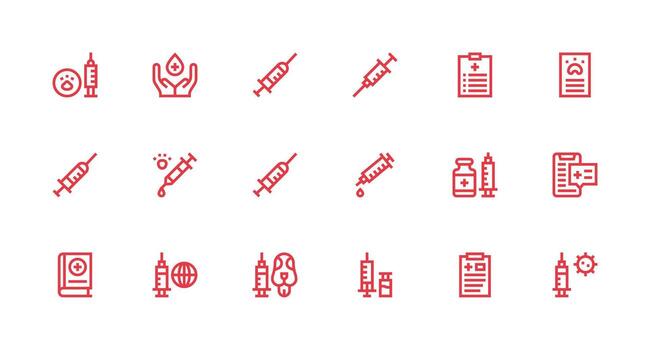 Immunization Design Icons featuring 18 in Strong Stroke Line Style Icon Set for Web vector