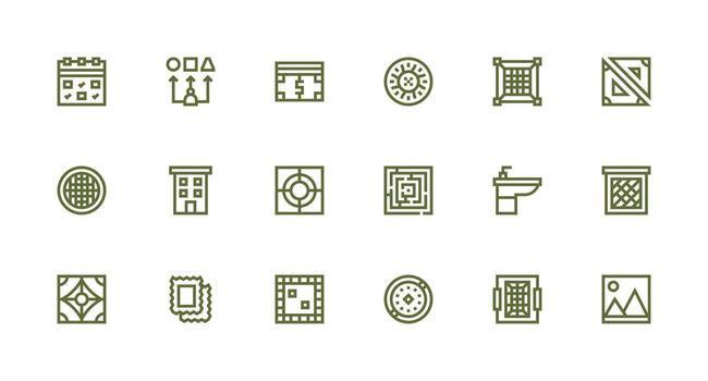 Square Icon Set with 18 Strong Stroke Line Graphics Multi-Style Icon Collection vector