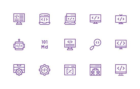 Coding Set with 15 Regular Line Icons Digital Icon Collection vector