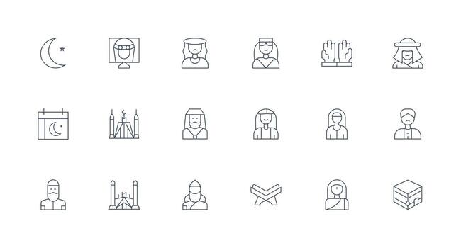 18 Minimal Line Icons for Muslim Graphics Balanced Icon Set for Functional Design vector