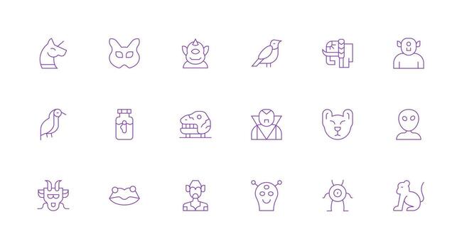 18 Icons for Creature in Minimal Line Format Standard Icon Pack vector
