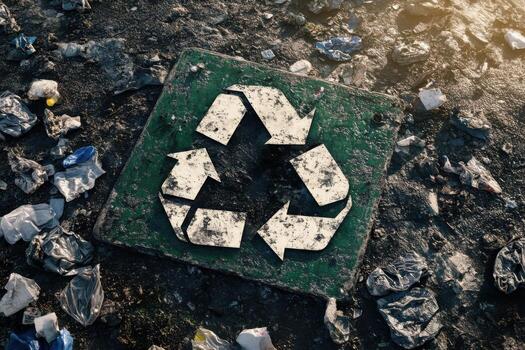 A recycling symbol is shown on the ground photo