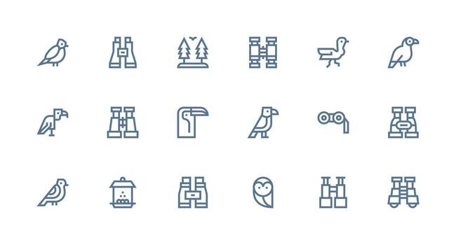 ornitología icono conjunto con 18 fuerte carrera línea gráficos neutral estilo íconos para ninguna proyecto vector