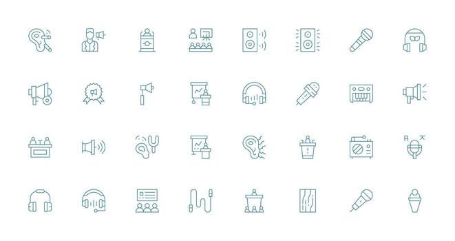 altavoz diseño íconos presentando 32 en Delgado línea estilo lleno icono biblioteca para ui diseñadores vector