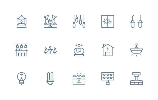 15 Regular Line Icons for Lighting Graphics Standard Icon Pack vector