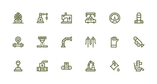 18 Icons for Manufacturing in Strong Stroke Line Format Layout Icon Collection vector