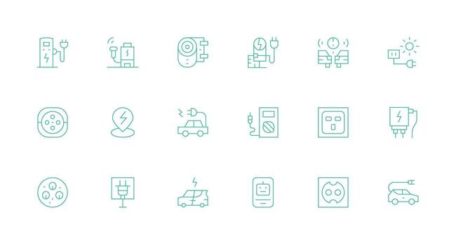 18 Icons for Charging Station in Minimal Line Format Theme-Based Icon Pack vector