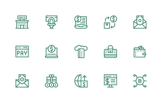 Regular Line Style Digital Payment Icons with 15 Vectors Multi-Purpose Icon Set