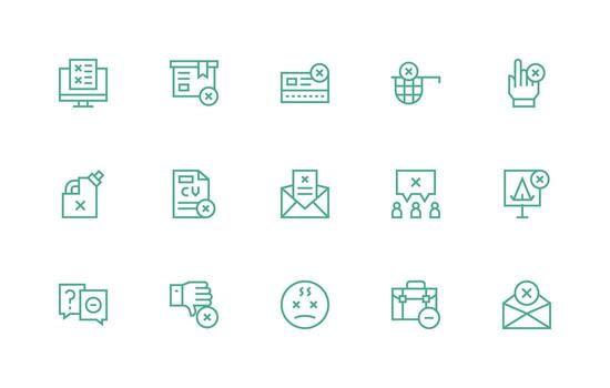 15 Regular Line Style Icons from Not Accepted Collection Modern Icon Set vector