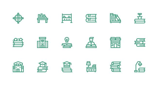 libros icono conjunto con 18 fuerte carrera línea gráficos personalizable icono serie para móvil pantallas vector