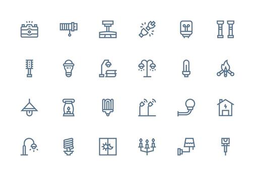 Lighting Icon Set with 24 Thick Line Line Graphics All Device Compatible Icon Set vector