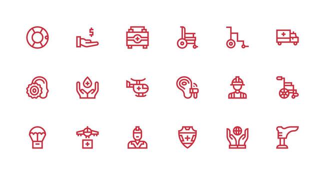 Aid Set with 18 Strong Stroke Line Icons Balanced Icon Set for Functional Design vector