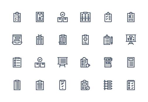 Lista de Verificación presentando 24 íconos en grueso línea línea diseño flexible icono sistema para web interfaces vector