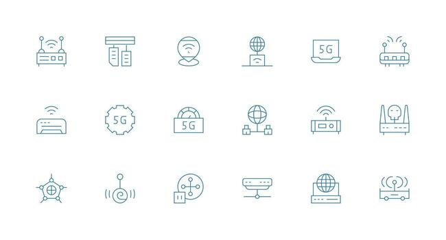 18 Router Icons in Minimal Line Aesthetic Balanced Icon Set for Functional Design vector