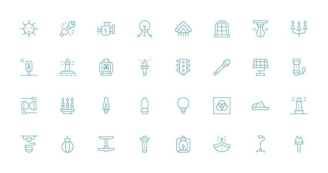 Light Design Icons featuring 32 in Thin Line Style Flat Icon Set vector