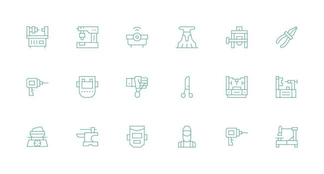Metalworking Icon Collection with 18 Minimal Line Designs Icon Pack for UI vector
