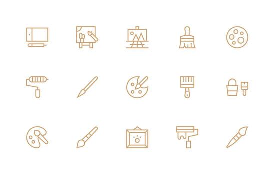 15 regular línea estilo íconos desde pintura colección mínimo icono conjunto para interfaz proyectos vector