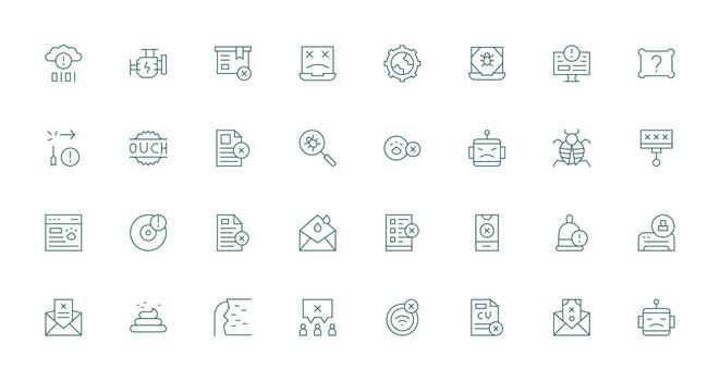 32 Delgado línea vectores para error tema contorno icono paquete